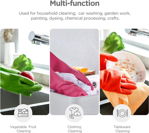Image of Rubber Dishwashing Gloves 3 or 6 Pairs for Kitchen,Cleaning Washing Dish Gloves Long for Household Reuseable Durable.