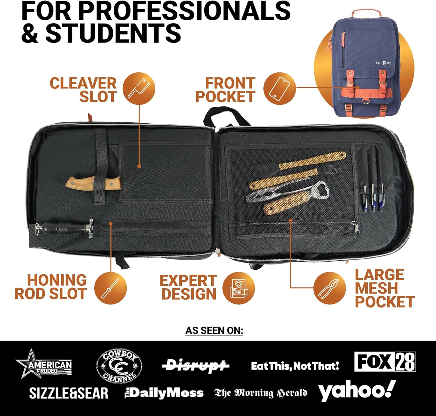 Chef Knife Bag Retro Backpack | 20+ Slots for Knives and Chef Tools | Knife Carrying Case W/Back Pocket for Tablet | Sturdy Knife Bags for Chefs & Culinary Work | Premium Canvas