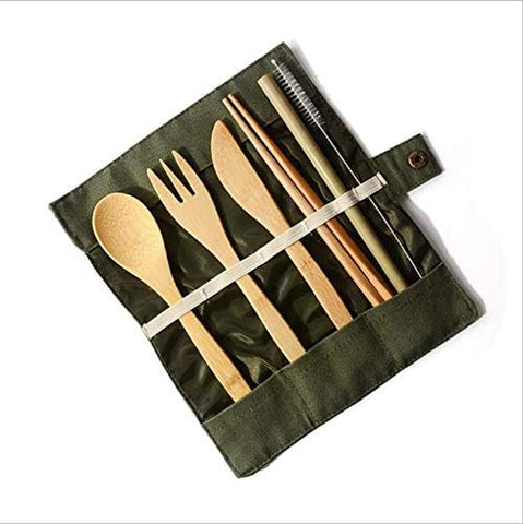 Image of Bamboo Utensils Cutlery Set,Reusable Cutlery Travel Set Eco-Friendly Wooden Silverware for Kids & Adults Outdoor Portable Utensils with Case - Bamboo Spoon, Fork, Knife, Brush, Chopsticks