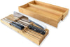Bamboo Expandable Kitchen Drawer Organizer with Removable Knife Block (No Knife), Wooden Knife Storage Rack & Multi Use Adjustable Divider Tray for Cutlery Utensils Silverware Flatware Spoons Forks