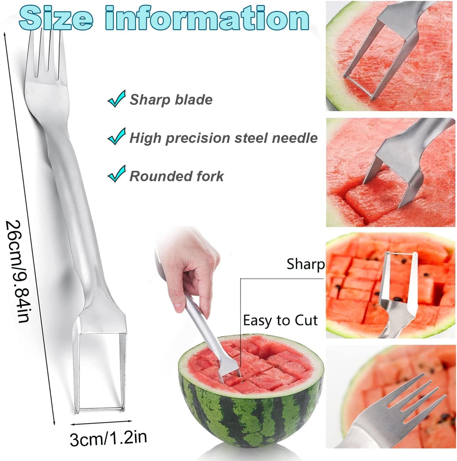 Watermelon Fork Slicer Cutter, Watermelon Cutter Slicer Tool, Portable Dual Head Stainless Steel Fruit Forks Slicer Tool Kitchen Gadgets for Family Party(2Pcs)