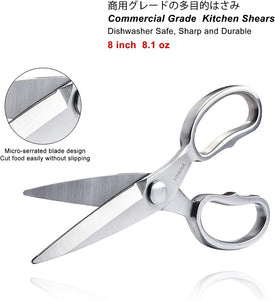 Kitchen Scissors All Purpose [Made in Japan], Japanese Solid All Stainless Steel Cooking Kitchen Shears Heavy Duty with Micro Serrated, Multipurpose Sharp Food & Herb Scissors Dishwasher Safe