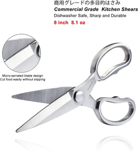 Kitchen Scissors All Purpose [Made in Japan], Japanese Solid All Stainless Steel Cooking Kitchen Shears Heavy Duty with Micro Serrated, Multipurpose Sharp Food & Herb Scissors Dishwasher Safe