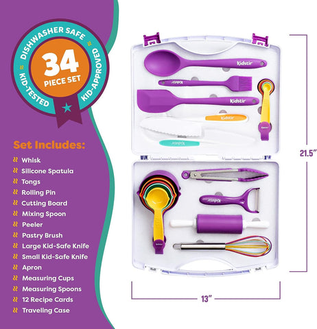 Image of Kids Cooking Sets Kids Baking Set 34 Piece Real Cooking Set for Kids with Organizer Carrying Case, Kids Cooking Utensils for Girls and Boys Kid Cooking Gift Set and Baking Set for Kids