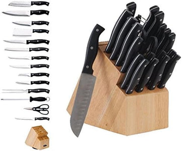 Winsted Stainless Steel Cutlery Wood Block Set, 22 Piece, Black