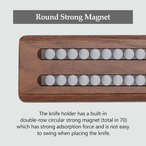 Image of Walnut Wood Knife Magnetic Strips 16 Inch, Double Row round Magnets Magnetic Knife Holder for Wall -Magnetic Knife Bar- Works with Kinds of Kitchen Tools -Space Saver Knife Rack