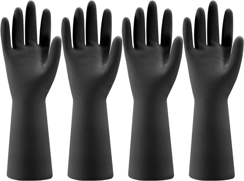 Image of 4 Pairs Rubber Kitchen Dishwashing Gloves - Reusable Household Cleaning Gloves for Washing Dishes and Cleaning Tasks, Flexible Durable and Non-Slip (Medium, Black)