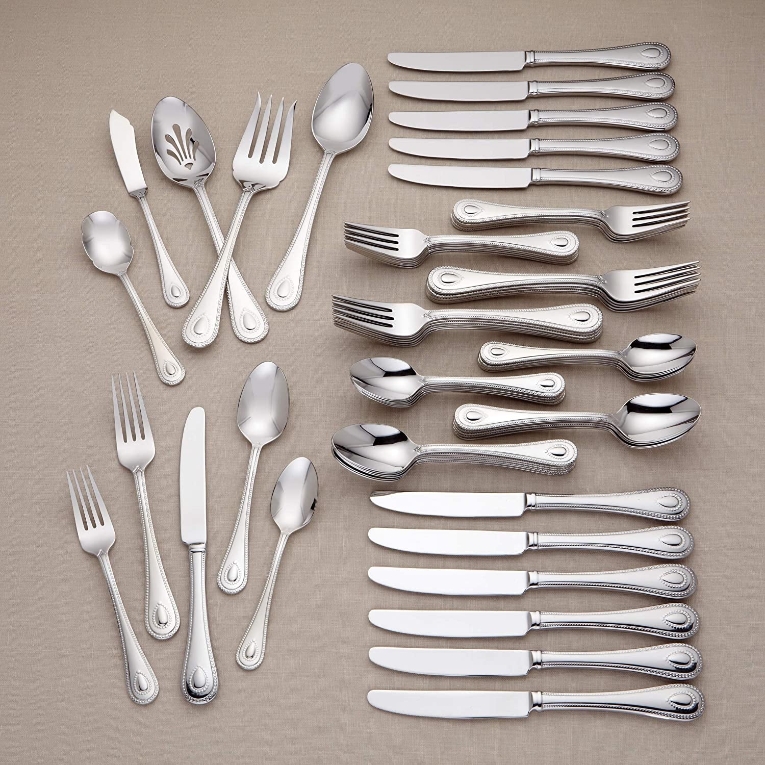 829739 French Perle Flatware Set, 11.30 LB, 65-Piece