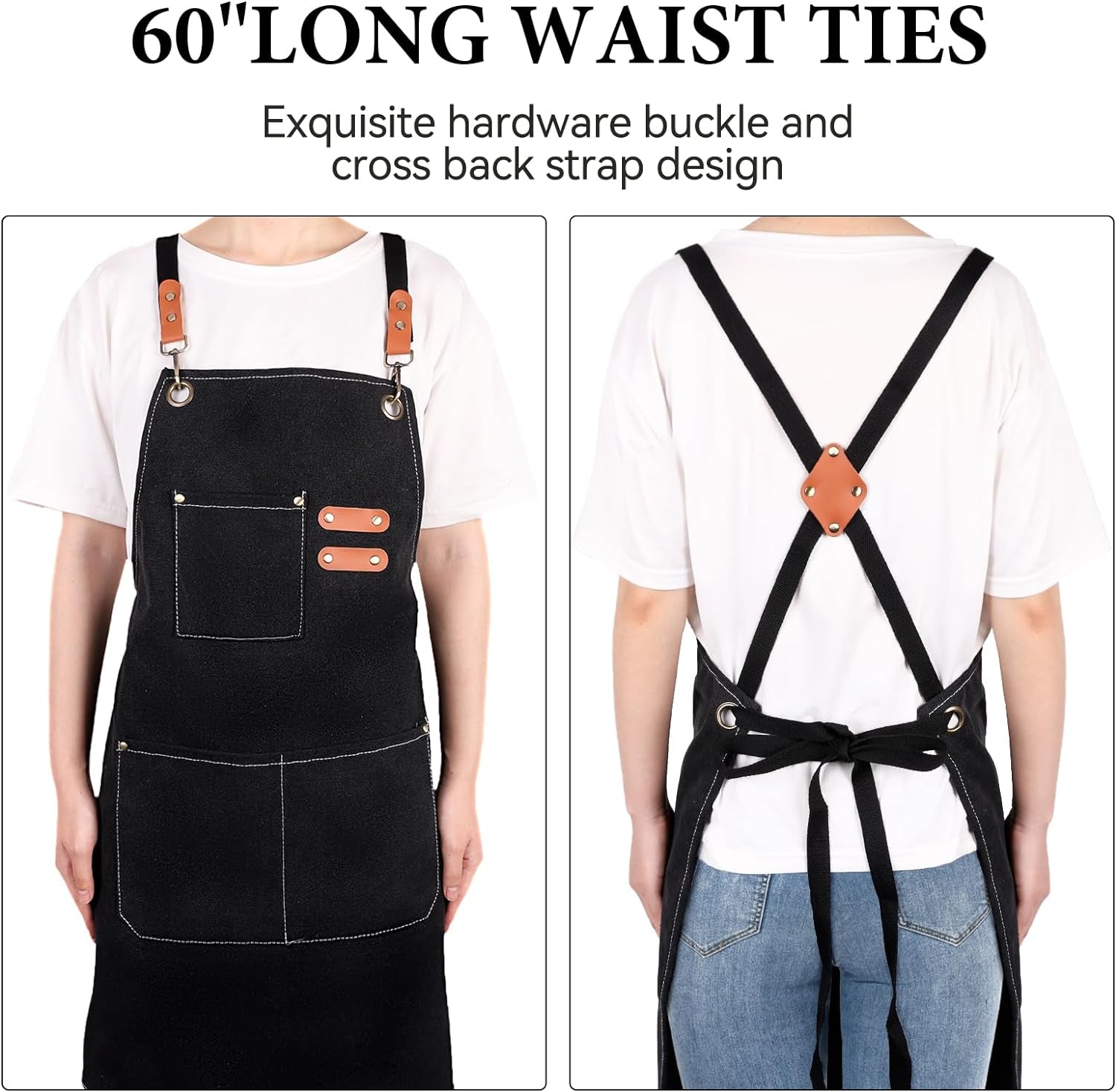 1-2 Pcs Kitchen Aprons for Women Men with Pockets, Adjustable Strap Chef Apron for Cooking Restaurant Work
