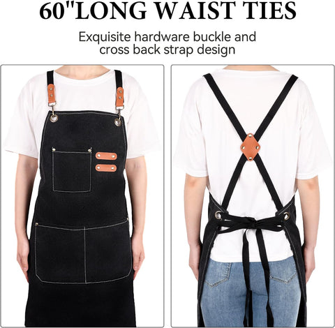 Image of 1-2 Pcs Kitchen Aprons for Women Men with Pockets, Adjustable Strap Chef Apron for Cooking Restaurant Work