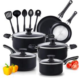 Basics Pots and Pans Cooking, 15-Piece Nonstick Cookware Set, Black