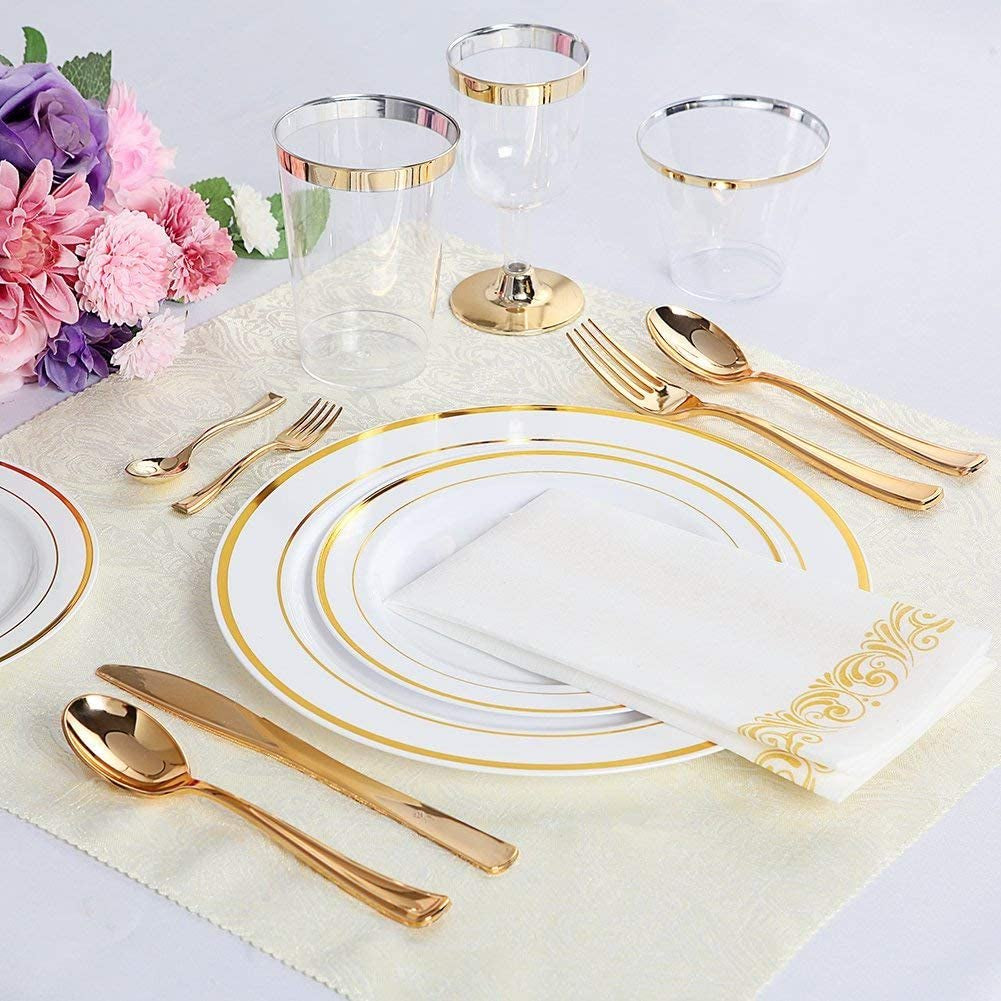 120 Pieces Gold Plastic Silverware - Disposable Flatware Set - Heavy Duty Plastic Cutlery - Silverware Includes 40 Forks, 40 Spoons, 40 Knives - Plastic Silverware