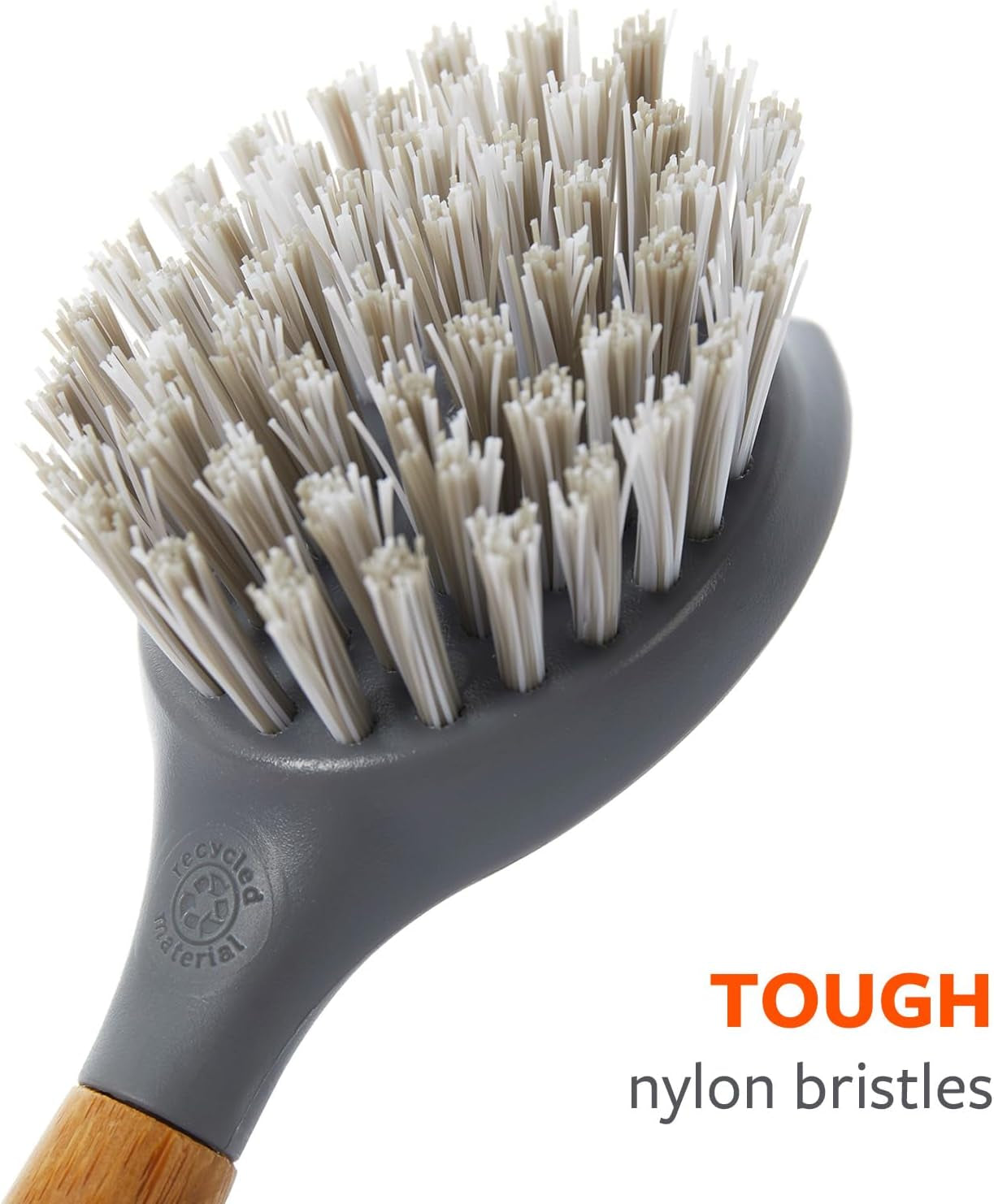 Tenacious C Cast Iron Brush and Scraper with Bamboo Handle – Skillet Scrubber with Tough Nylon Bristles, Grey, One Size, Gray