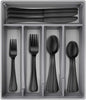 20-Piece Black Silverware Set with Tray, Stainless Steel Flatware Cutlery Set Service for 4, Kitchen Black Utensils Tableware Set for Home Restaurant, Mirror Finish, Dishwasher Safe