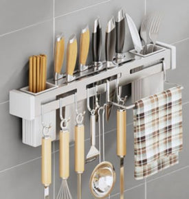 Kitchen Knife Block Holder-Stainless Steel Knife Rack, Nail-Free Storage Rack Cutlery, Multifunctional Storage Knife Holder/Organizer, Kitchen Space-Saving Rack