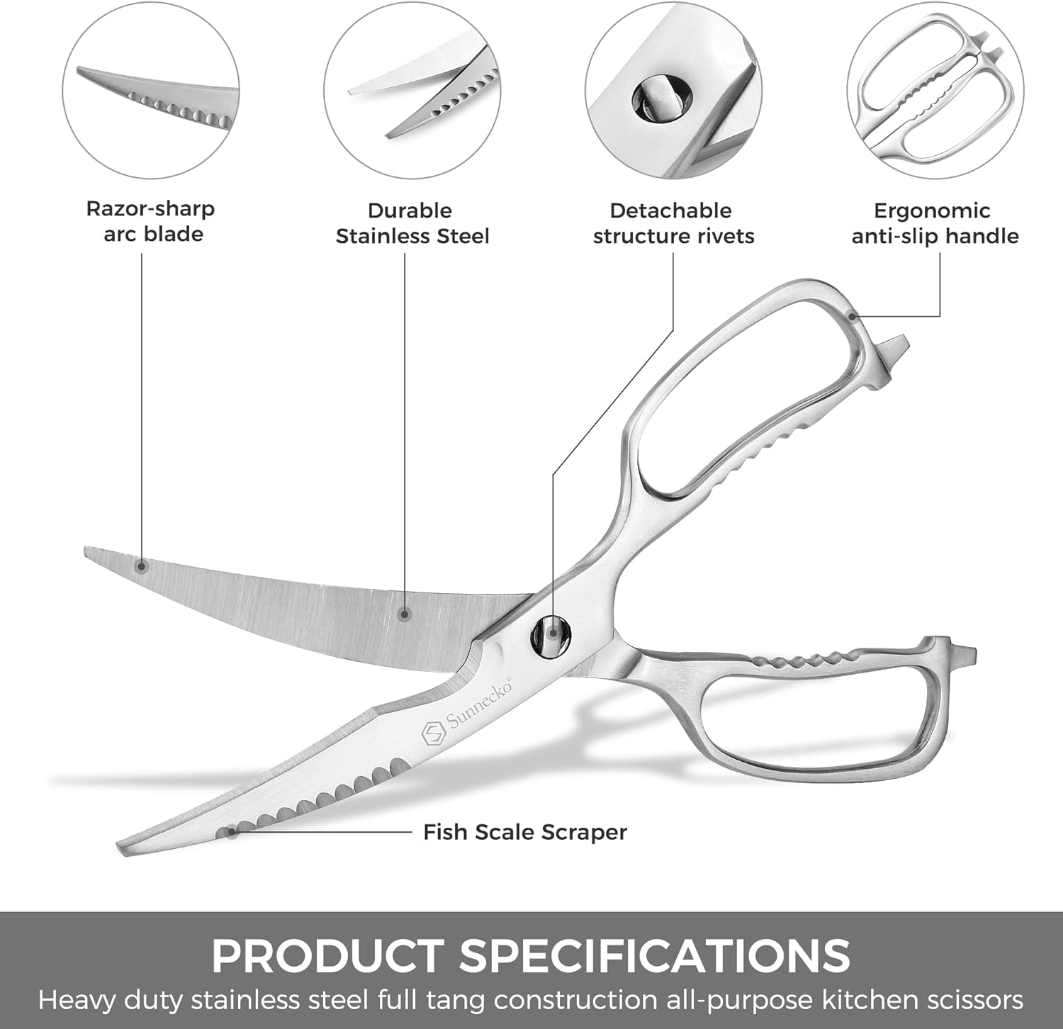 Kitchen Scissors for Food, Kitchen Scissors Heavy Duty Kitchen Shears That Come Apart, 9 Inch Fully Forged Stainless Steel with Curved Blades
