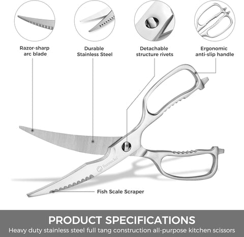 Image of Kitchen Scissors for Food, Kitchen Scissors Heavy Duty Kitchen Shears That Come Apart, 9 Inch Fully Forged Stainless Steel with Curved Blades