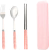 Portable Travel Cutlery Set, 18/8 Stainless Steel 3-Piece Set, Reusable Cutlery Set, Including Travel Spoon and Fork Chopsticks Set with Case (Pink)