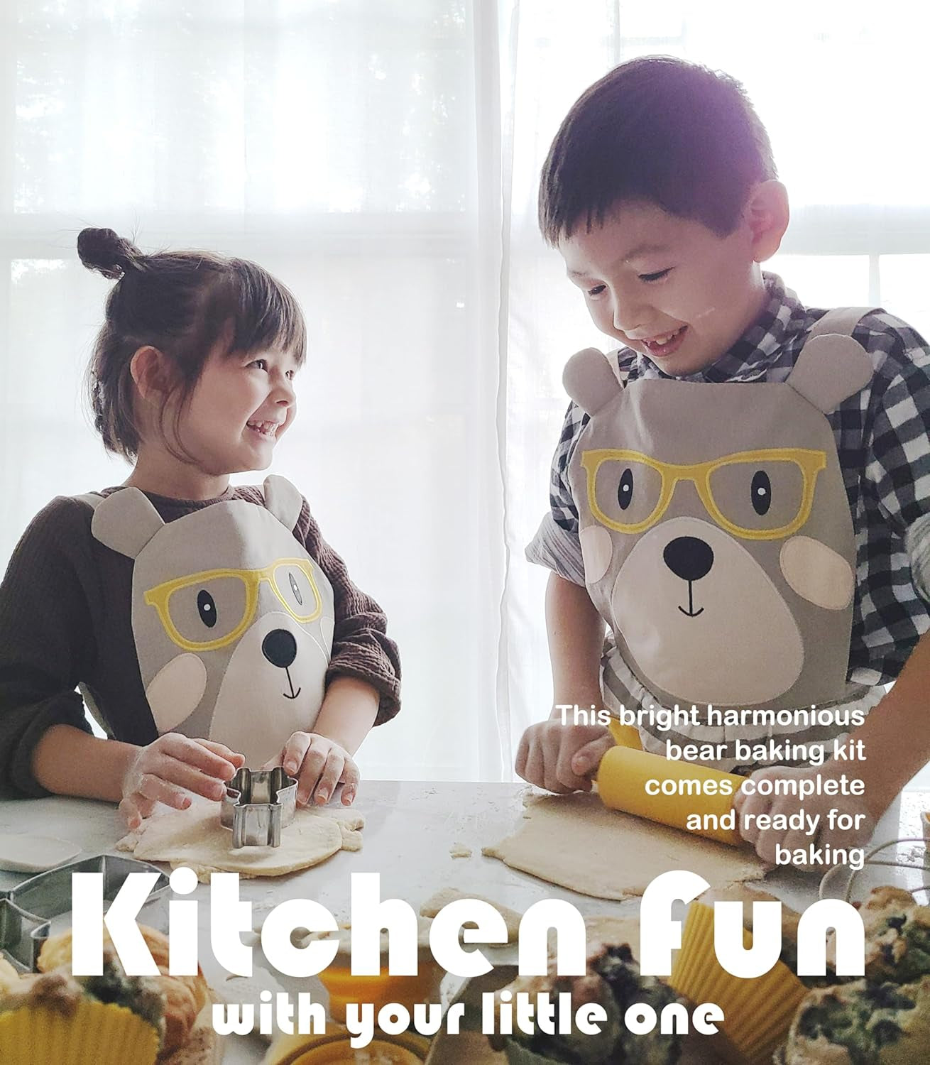 35-Piece Kids Baking Set with Teddy Bear Apron, Kid Friendly Knives, Cookie Cutters, Rolling Pin, Cutting Board, Whisk, Real Silicone Kitchen Accessories for Cooking and More