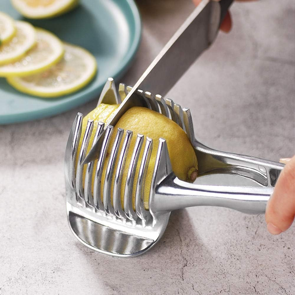 Tomato Slicer Lemon Cutter Stainless Steel Kitchen Cutting Aid Holder Tools for Soft Skin Fruits and Vegetables,Home Made Food & Drinks