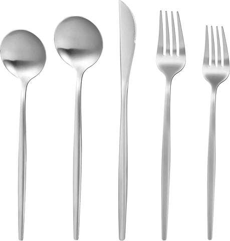 Image of Silverware Set for 8,  40 Pieces Stainless Steel Flatware Set, Matte Cutlery Tableware Set, Kitchen Utensils Set Include Spoons and Forks Set, Satin Polished, Dishwasher Safe