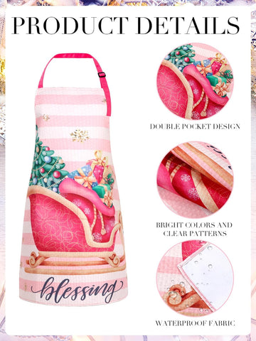 Image of 6 Pcs Christmas Aprons Waterproof Holiday Kitchen Aprons Adjustable Baking Cooking Aprons for Christmas