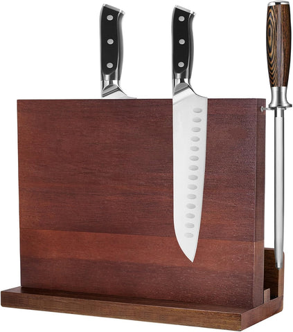 Image of Kitchen Magnetic Knife Block with 2 Hooks & Cutting Board Notche Store Grinding Rods and Planers Equipped With, Double Sided Magnetic Stand Multifunctional Knife Holder