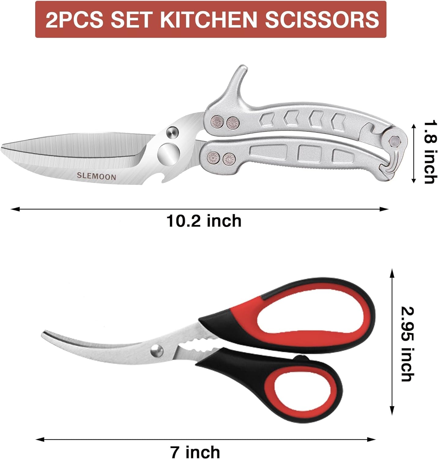 Poultry Shears Heavy Duty Kitchen Scissors 2Pcs Silver