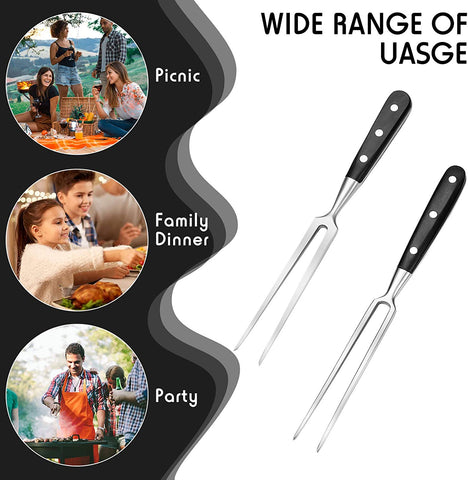 Image of 2 Pieces Carving Forks 12 Inch Stainless Steel Meat Fork Barbecue Fork Steak Fork for Kitchen Roast Grilling (Round Handle, Square Handle)
