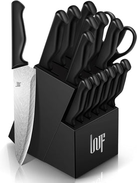 Knife Sets,14 Pieces German Stainless Steel Kitchen Knife Block Sets with Built-In Sharpener, Dishwasher Safe