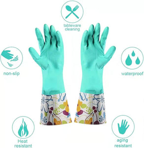 Dishwashing Rubber Gloves,  Non-Slip Household Laundry Kitchen Cleaning Gloves, Reusable PU Waterproof Latex Gloves