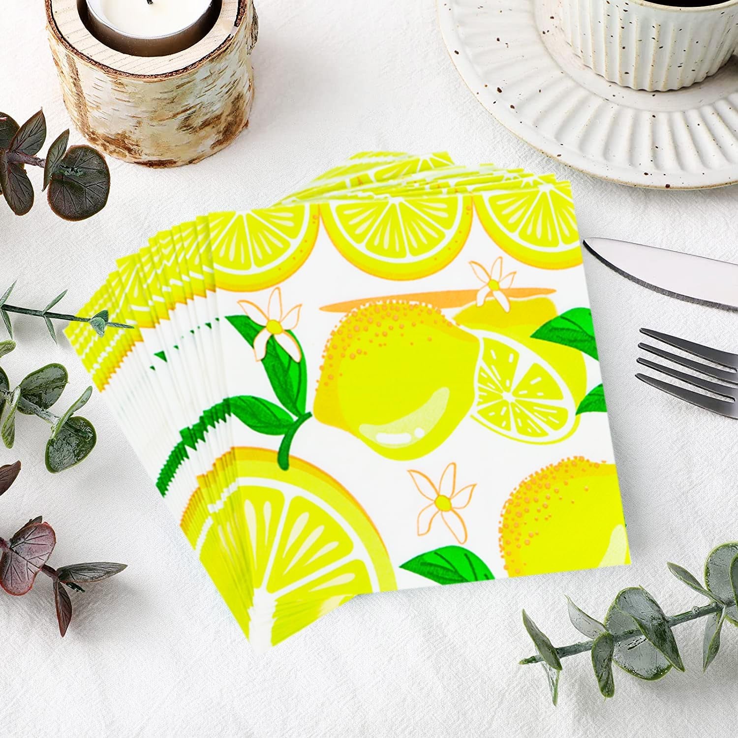 140Pcs Yellow Lemon Party Supplies Citrus Fruit Tableware Set 9"& 7"Lemon Plates Napkins Cup Knives Forks Spoons for Lemonade Summer Tropical Themed Beach Lemon Birthday Party Decorations Serve20