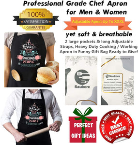 Funny Baking Aprons for Women Men, Cute Baking Gifts for Bakers, Kitchen Cooking Aprons with 2 Pockets - Birthday Housewarming Christmas Apron Gifts for Mom Wife Husband Sister Grandma