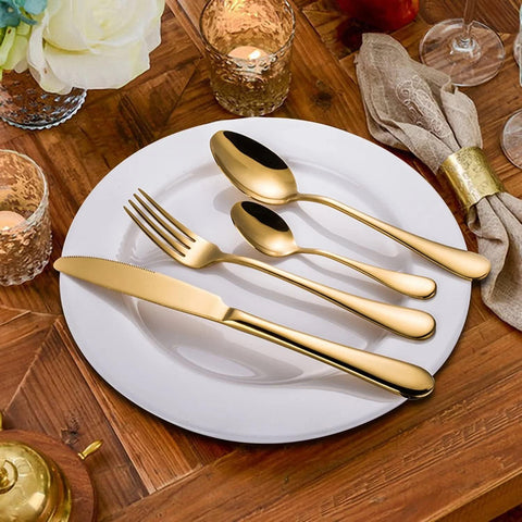 Image of Gold Flatware Set, Silverware 24-Pieces Gold Stainless Steel Flatware/Silverware for Wedding Festival Christmas Party, Service for 6