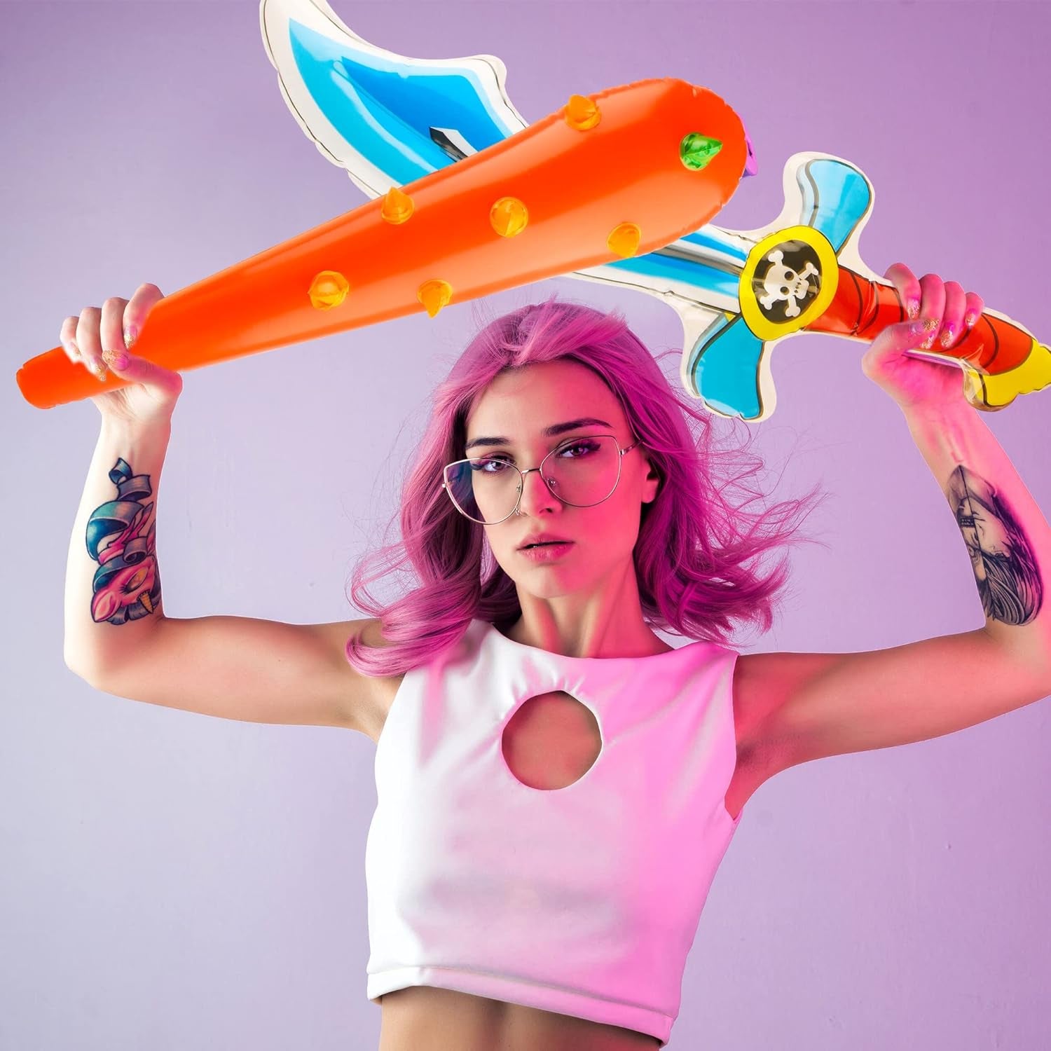 18 Pcs Inflatable Pixel Swords Blow up Lightsabers Axe Knife Pickaxe Hatchets Pirate Swords Set for Kids Halloween Cosplay Birthday Pool Beach Party Supplies