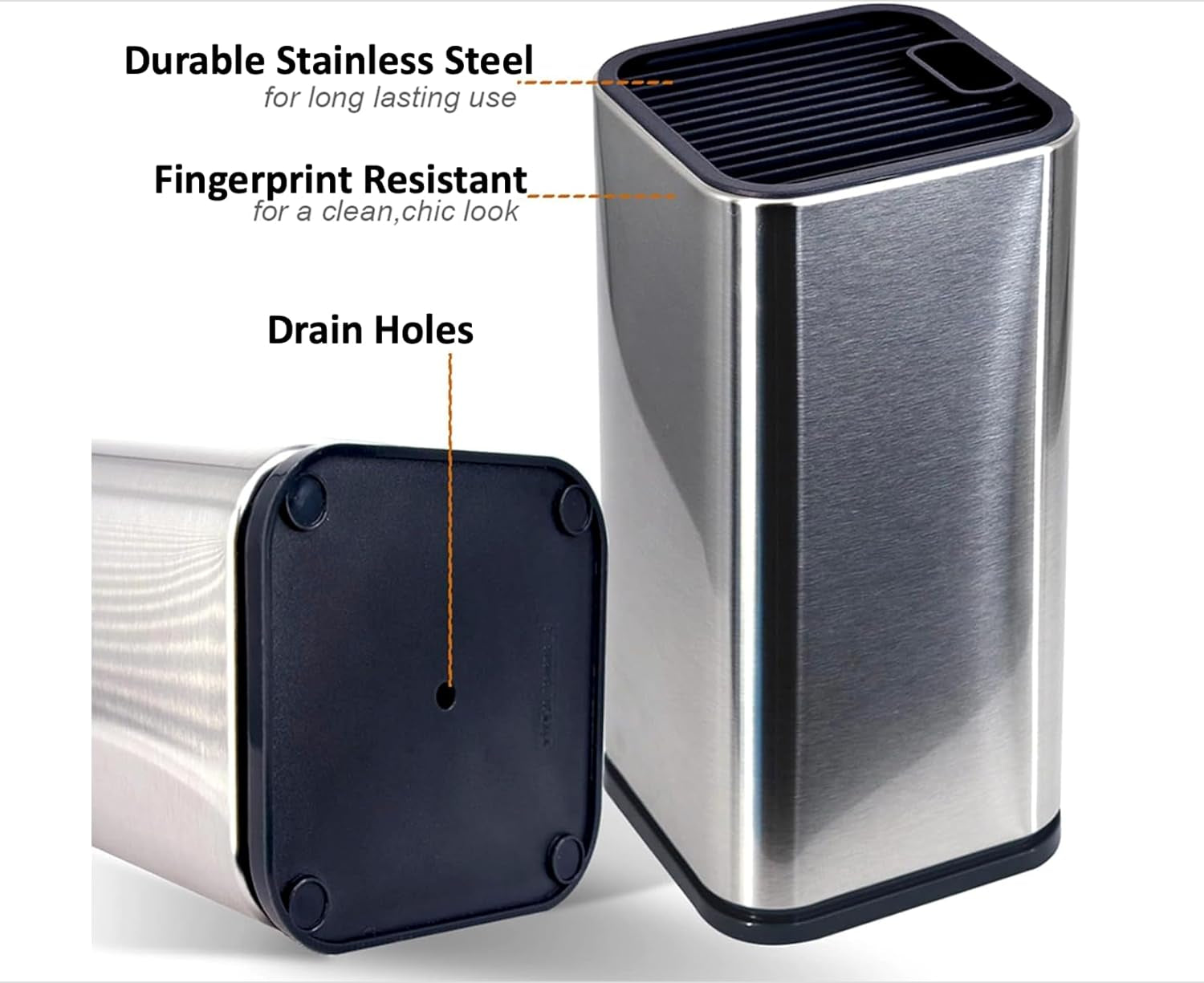 Universal Knife Block Holder, Stainless Steel Organizer with Scissor Slots, Space-Saving Countertop Storage Stand for Any Knife up to 8.10 Inches, (Knives Not in Included) (Silver)