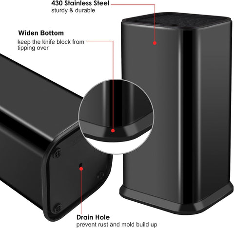 Image of Universal Knife Block without Knives,Modern Knife Holder for Kitchen Counter,Stainless Steel Knife Organizer with Scissors Slot & Sharpening Rod,Space Saver Rectangular Blocks & Storage