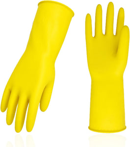 3-Pairs Reusable Household Gloves, Rubber Dishwashing Gloves, Extra Thickness, Long Sleeves, Kitchen Cleaning, Working, Painting, Gardening, Pet Care (Size L, Yellow, HH4601)