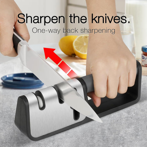 Image of Knife Sharpeners, 4 in 1 Professional Knife Sharpening Kitchen Blade and Scissors Sharpening Tool, Powerful Professional Chef'S Kitchen Knife Accessories, Manual Knife Sharpener