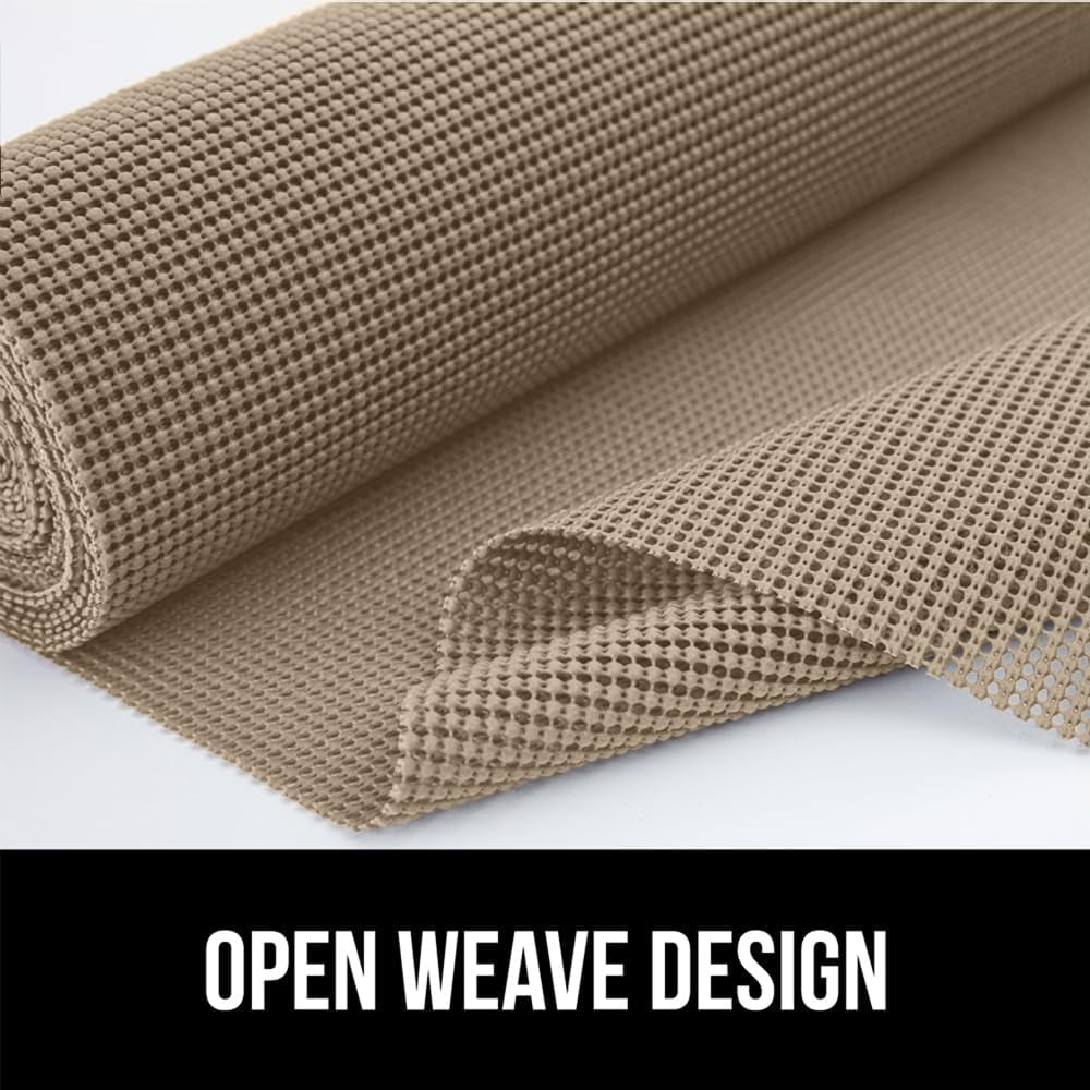 Drawer Shelf and Cabinet Liner, Thick Strong Grip, Non-Adhesive Liners Protect Kitchen Cabinets and Cupboard, Bathroom Drawers, Easy Install, Breathable Mat, 12" X20', Beige