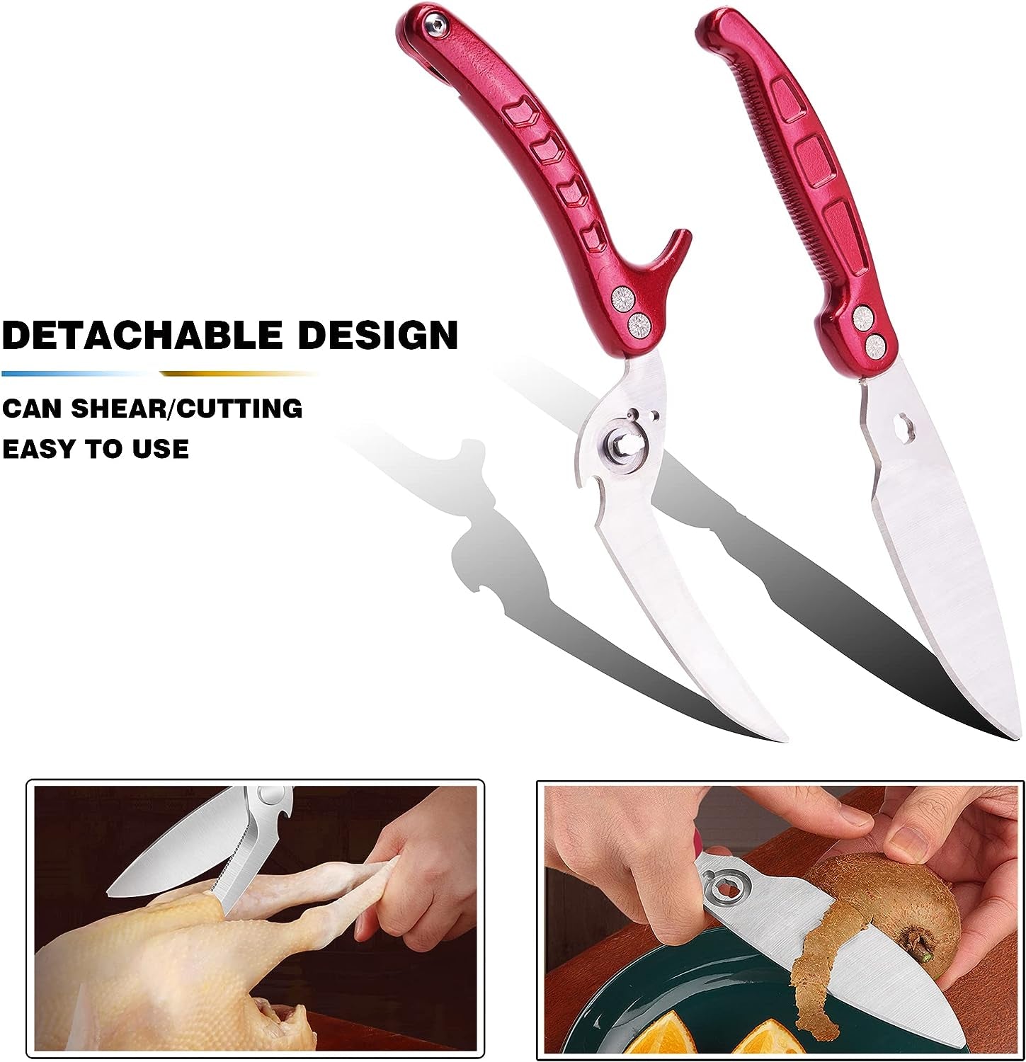 Heavy Duty Kitchen Scissors Poultry Shears 2Pcs Set Burgundy