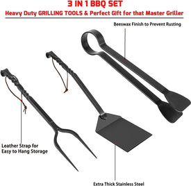 Heavy Duty Forged Utensils BBQ Grill Tool Sets, Blacksmith Hand Forged Grill Tools, Extra Thick Stainless Steel Spatula , Fork and Tongs, for Master Griller,3 Pack