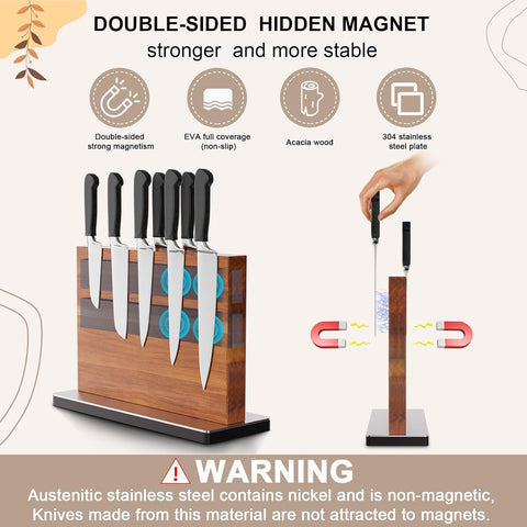 Image of Magnetic Knife Block, Double Sided Magnetic Knife Holder, Acacia Wood Home Kitchen Magnetic Knife Stand - Large Size