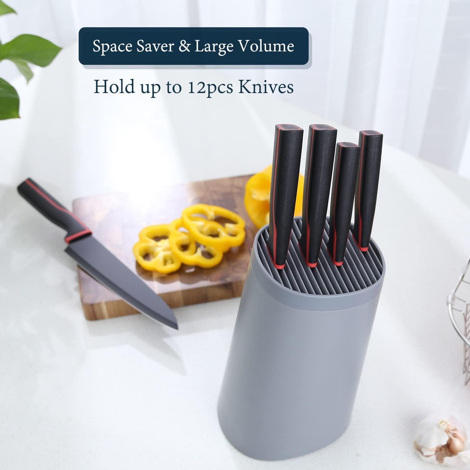 Universal Knife Block Oblique Grey, Space Saver Knife Storage - Detachable for Easy Cleaning & Unique Slot Design to Protect Blades-Oblique for Easy to Reach