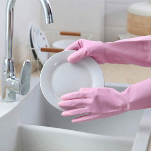 Household Cleaning Gloves - 2 Pairs Reusable Kitchen Dishwashing Gloves with Latex Free, Cotton Lining, Waterproof, Non-Slip, Ideal for Dishes, Household Chores, and Gardening (Medium)
