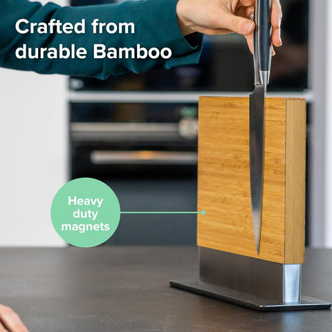 Image of Double Sided Magnetic Knife Block - Magnetic Knife Holder - Knife Magnet - Bamboo Knife Holder - Knife Block without Knives - Magnetic Knife Stand (Bamboo Vertical)