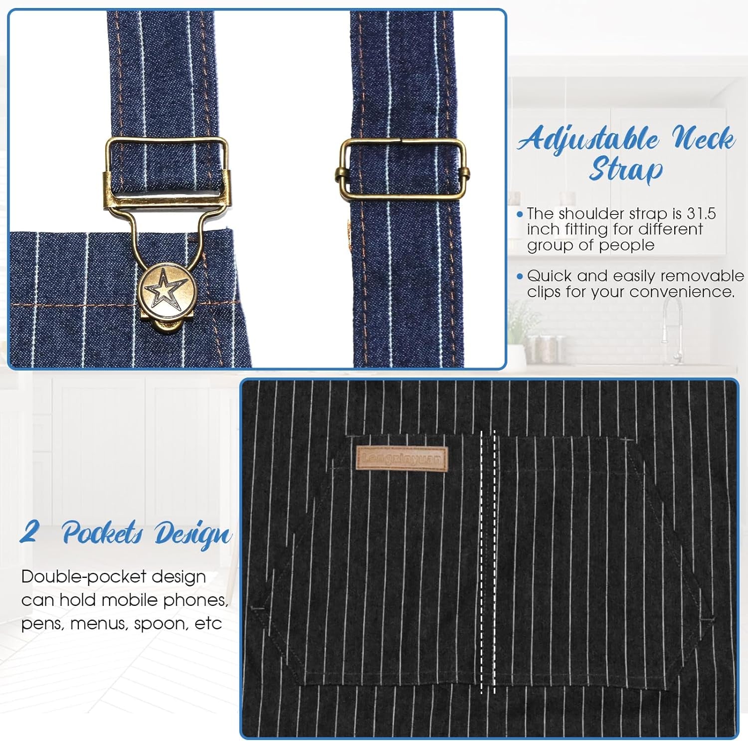 Aprons for Women with Pockets, Cooking Kitchen Aprons Women Cotton Linen Waterproof Apron for Men Chef