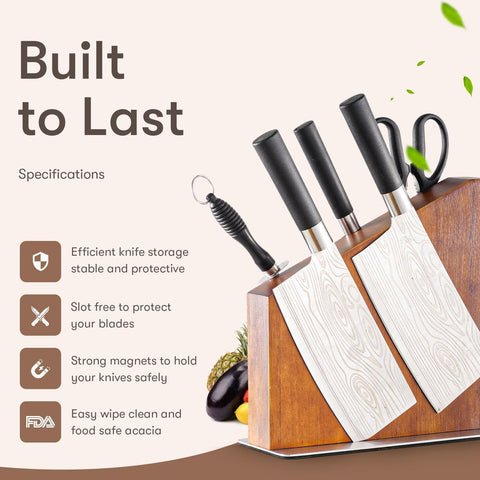 , Knife Stand, Magnetic Knife Display for Safe Storage, Magnetic Knife Block, Knife Block Holder Rack Magnetic Stand with Strong Enhanced Magnets, Made with Natural Dark Wood