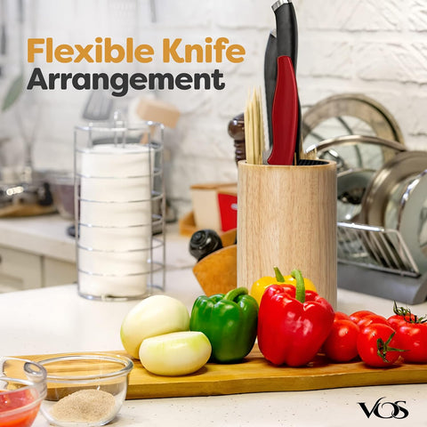 Image of Universal Knife Block - Countertop Knife Holder with Non-Slip Base, Kitchen Knives Holder - Holds 14 Knives, Sturdy Knife Organizer - Space Saving Knife Stand, Sleek & Modern Knife Rack - Bamboo