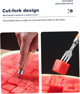 Fruit Knives2-In-1 Watermelon Fork Slicer Food Grade Stainless Steel Watermelon Slicer Cutter with Wood Handle Portable